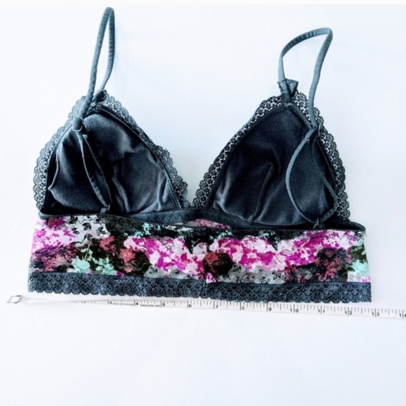 Summer stretch lace print bralette, adjustable straps, Gray with pink & magenta - Picture 4 of 8